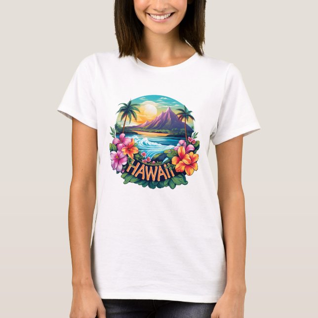 Camiseta Hawaii Aloha Montanhas Tropicais de Praia (Frente)