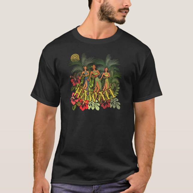 Camiseta Hawaii Aloha Palm Hula Art Design (Frente)