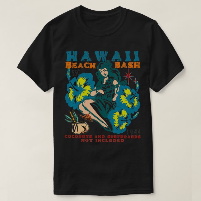 CAMISETA HAWAII BEACH BASH UKULELE L LUAU RETRO VIN (Frente do Design)