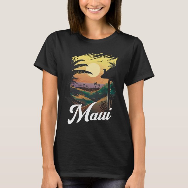Camiseta Hawaii Beach Sunset Ocean Maui Aloha Retro Hawaiia (Frente)