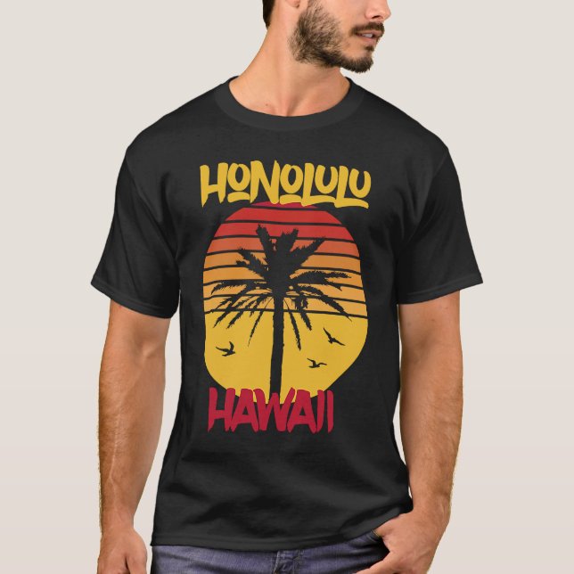 Camiseta Hawaii Honolulu Palm tree Oceano (Frente)