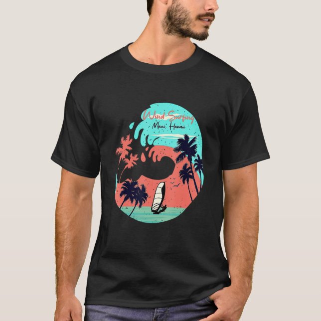 Camiseta Hawaii Maui Beach Wind Surfing Retro Wave Summer F (Frente)