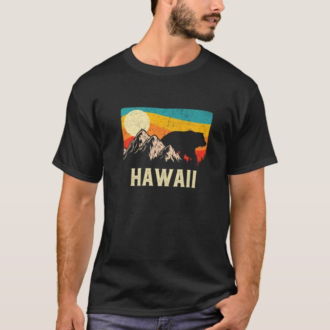 Camiseta Hawaii Nature Wild Bear Retro Sunset Hiking (Frente)