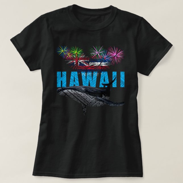 CAMISETA HAWAII NYE POLYNESIAN TRIBAL HUMPBACK FIREWORKS (Frente do Design)