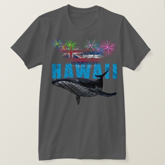 CAMISETA HAWAII NYE POLYNESIAN TRIBAL HUMPBACK FIREWORKS (Frente do Design)
