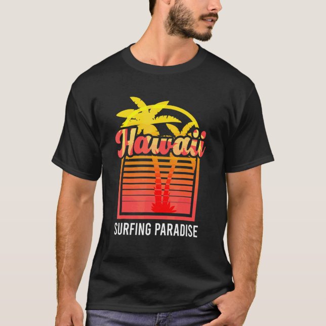 Camiseta Hawaii Palm Tree Surfing Paradise Beach Island Sum (Frente)