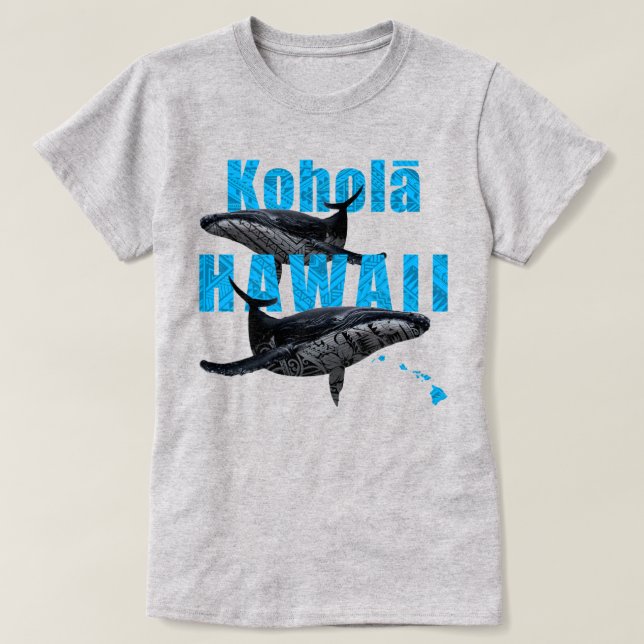 CAMISETA HAWAII POLINESIANO TRIBAL HUMPBACKS NAS ILHAS HAWA (Frente do Design)