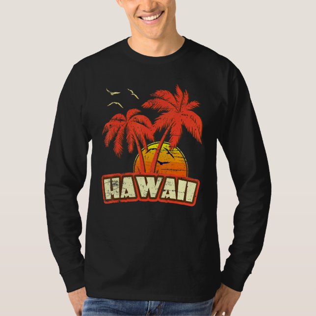 Camiseta Hawaii Summer Palm Trees 80s Beach Sunset (Frente)
