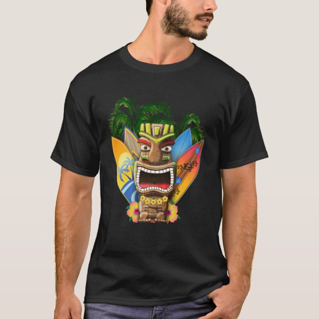 Camiseta Hawaii Tiki e surfboards (Frente)