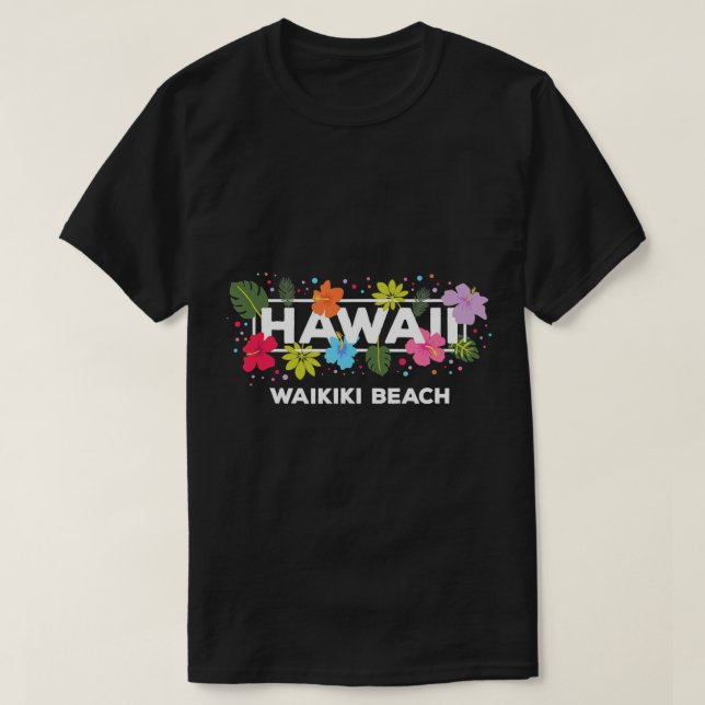Camiseta Hawaii Waikiki Beach Oahu Hawaiian Tropical Hibisc (Frente do Design)