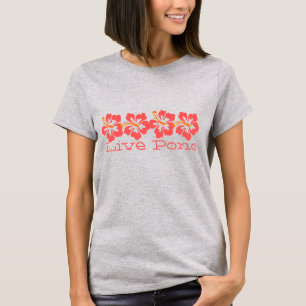 Camiseta Hawaiian Coral Hibiscus "Live Pono" Surfer Retro
