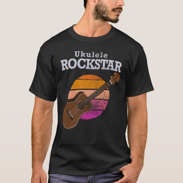 Camiseta Hawaiian Funny Ukulele Rockstar Retro Sunset (Frente)