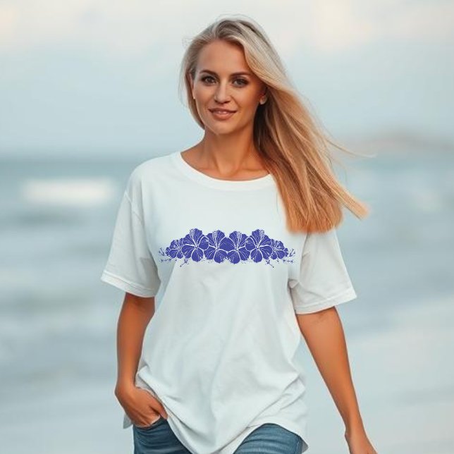 Camiseta Hawaiian Hibiscus Flowers Blue (Hawaiian Hibiscus Flowers, Summer, Beach, Fisherman Trend 2025, coastal, floral)