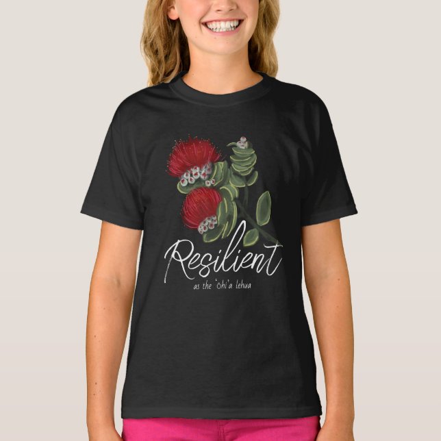 Camiseta Hawaiian Red Lehua Flower Watercolor Resilience (Frente)