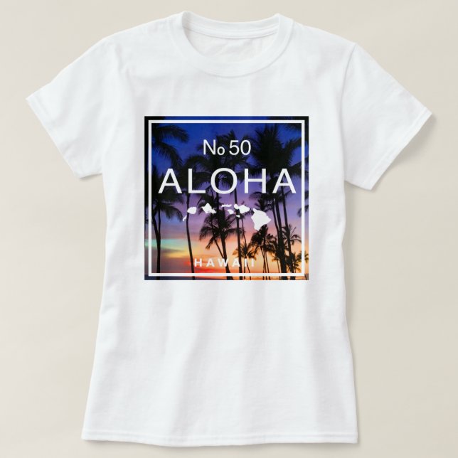 Camiseta Hawaiian Sunset Vibes com Palm Trees Brilha (Frente do Design)