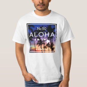 Camiseta Hawaiian Sunset Vibes com Palm Trees Brilha