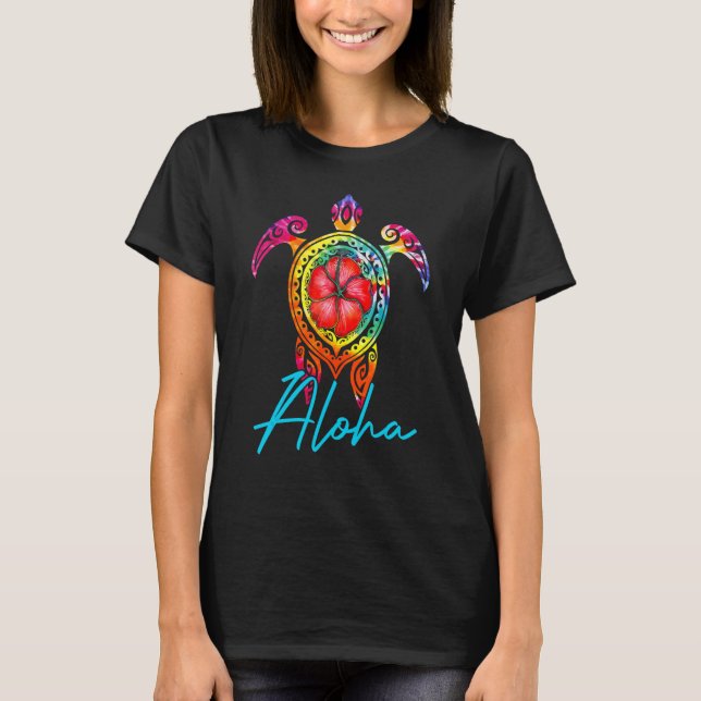 Camiseta Hawaiian Tie Dye Sea Turtle Aloha  For Family Vaca (Frente)