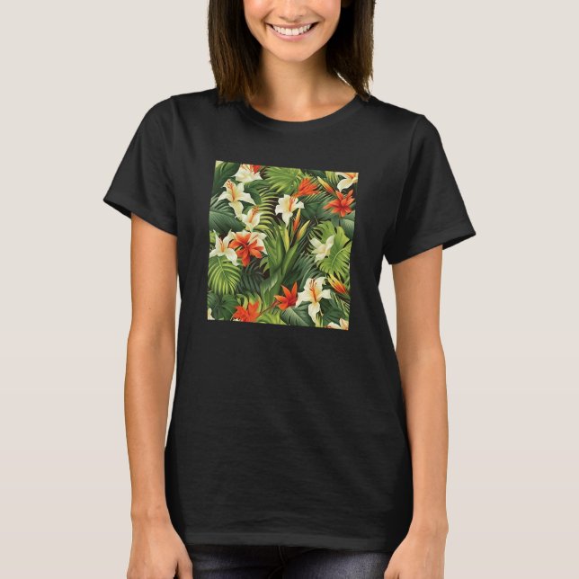 Camiseta Hawaiian Tropical Flower Leaf Pattern Beach Vacati (Frente)