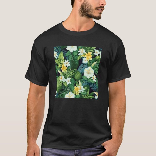 Camiseta Hawaiian Tropical Flower Leaf Pattern Beach Vacati (Frente)