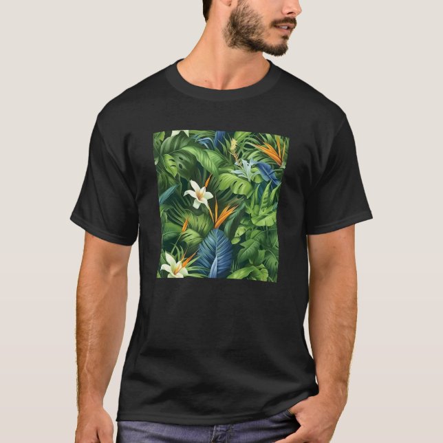 Camiseta Hawaiian Tropical Flower Leaf Pattern Beach Vacati (Frente)