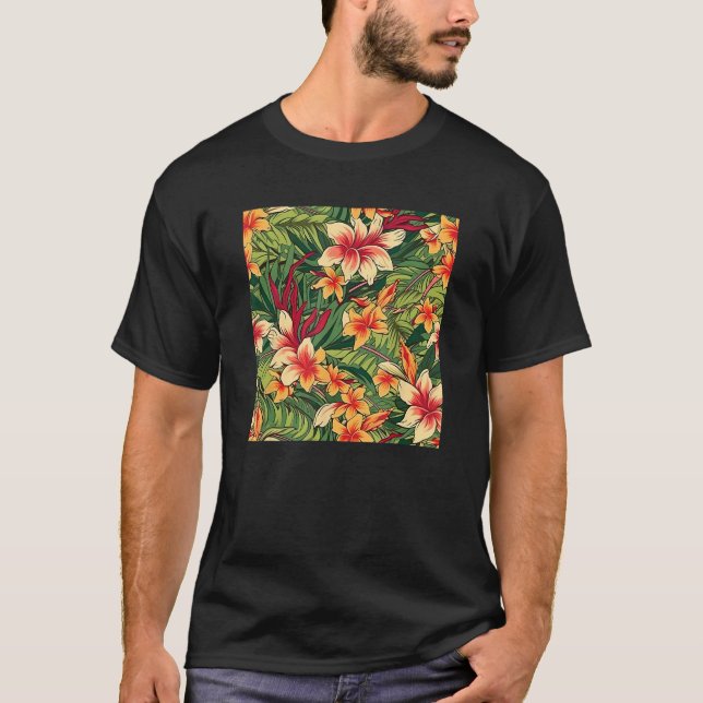 Camiseta Hawaiian Tropical Flower Leaf Pattern Beach Vacati (Frente)