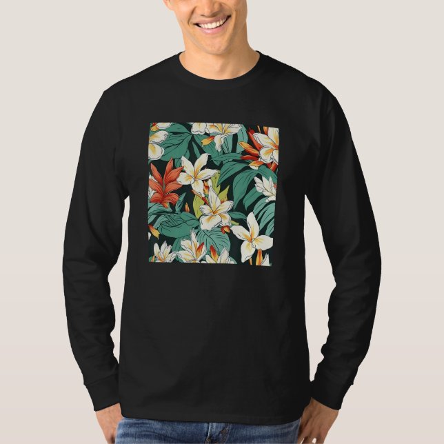 Camiseta Hawaiian Tropical Flower Leaf Pattern Beach Vacati (Frente)