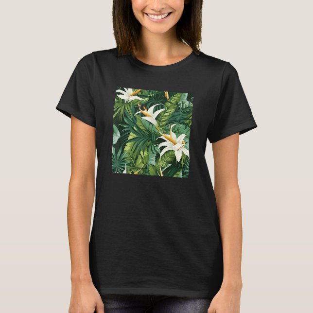 Camiseta Hawaiian Tropical Flower Leaf Pattern Beach Vacati (Frente)