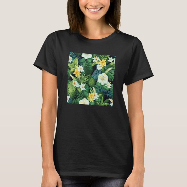 Camiseta Hawaiian Tropical Flower Leaf Pattern Beach Vacati (Frente)