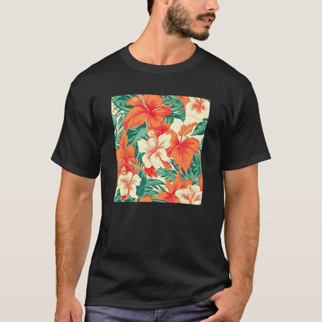 Camiseta Hawaiian Tropical Flower Leaf Pattern Beach Vacati (Frente)