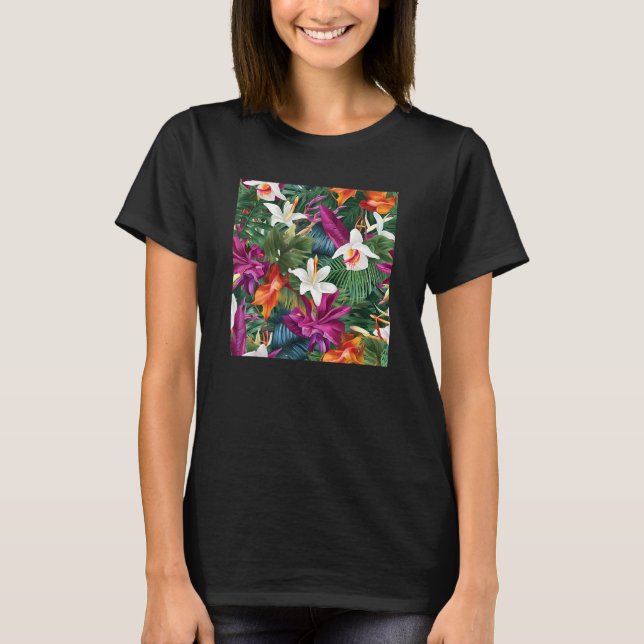 Camiseta Hawaiian Tropical Flower Leaf Pattern Beach Vacati (Frente)