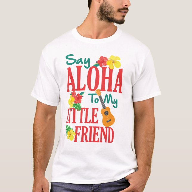 Camiseta Hawaiian Ukulele Uke Diz Aloha Para Meu Pequeno Am (Frente)