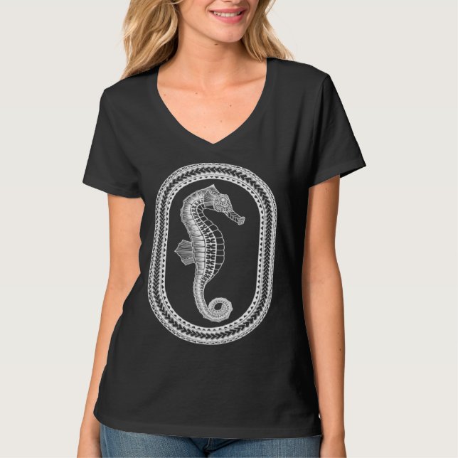 Camiseta Hawaiian White Tribal Seahorse Beach (Frente)