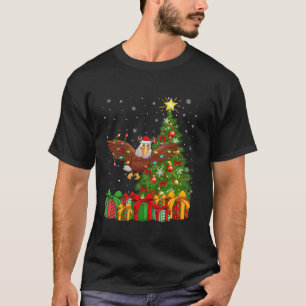 Camiseta Hawk Bird Xmas Tree Lighting Santa Hat Hawk Cristo