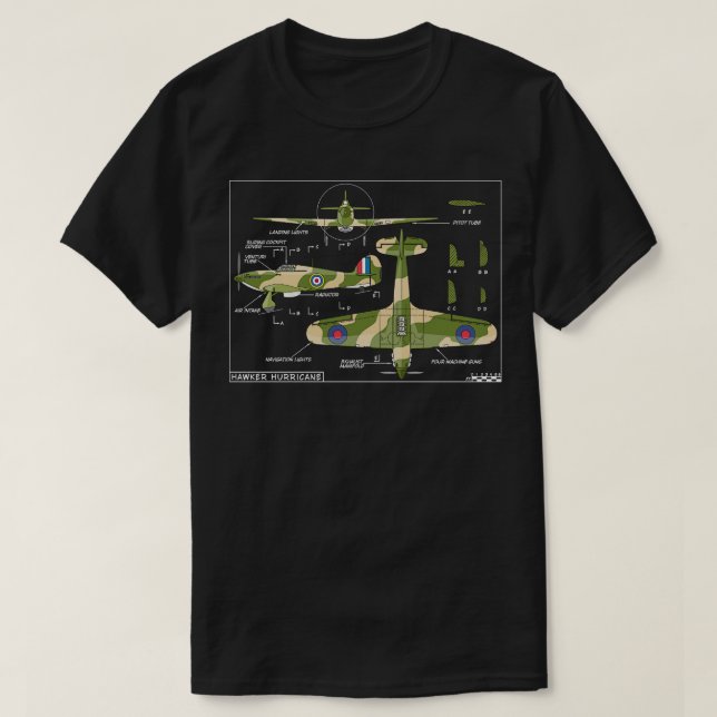Camiseta Hawker Hurricane British WW2 Fighter Aircraft Diag (Frente do Design)