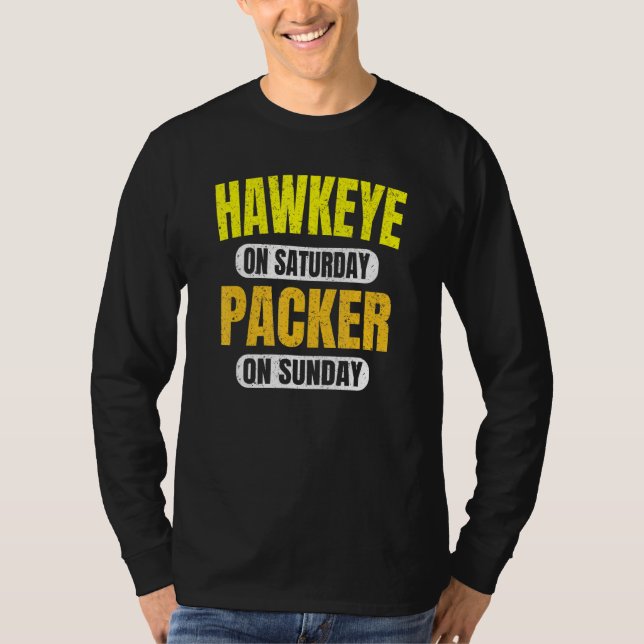 Camiseta Hawkeye No Sábado Packer No Domingo Green Bay Vin (Frente)