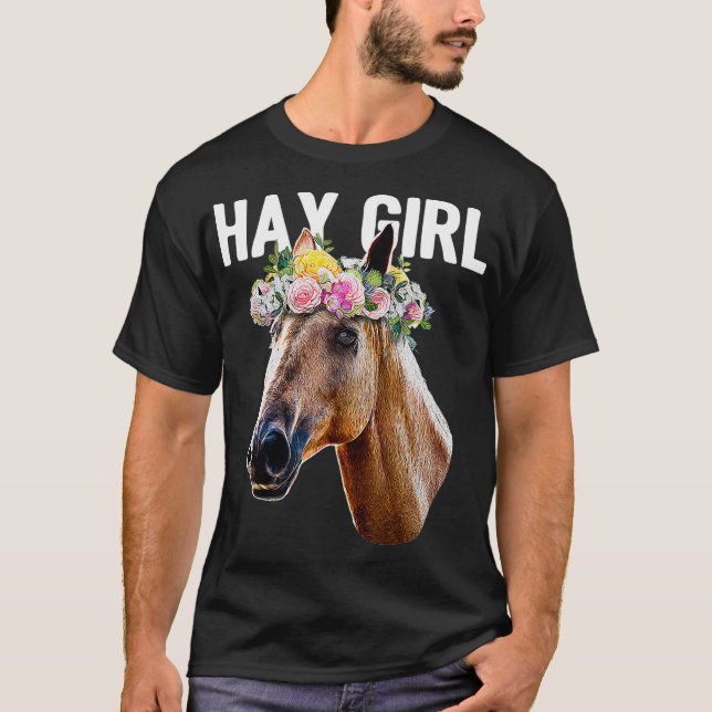 Camiseta Hay Girl Floral Horseback Andando Equestre (Frente)