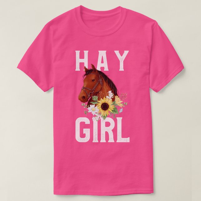 Camiseta Hay Girl Floral Horseback Andando Equestre (Frente do Design)