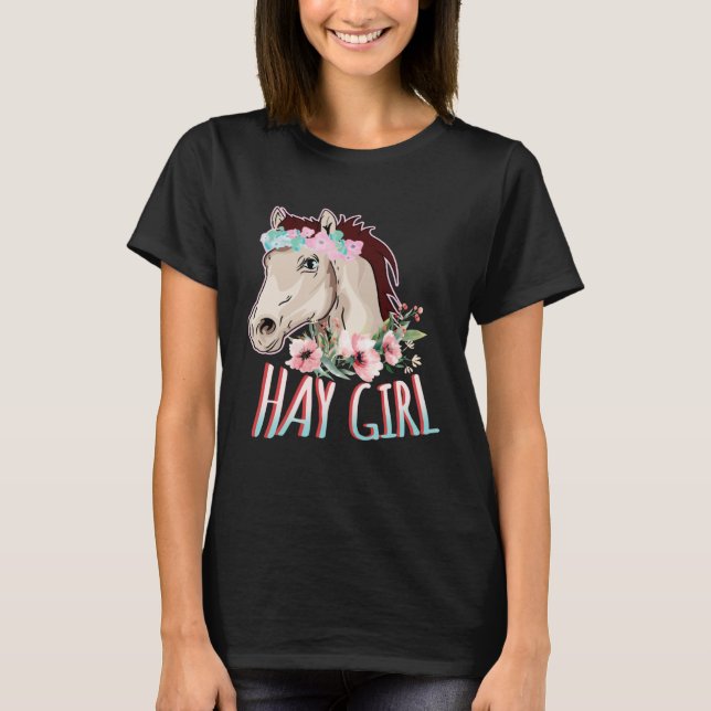 Camiseta Hay Girl Horse & Flowers Horseback Riding Floral H (Frente)