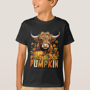 Camiseta Hay Lá Pumpkin Highland Cow Call Autumn Thankg