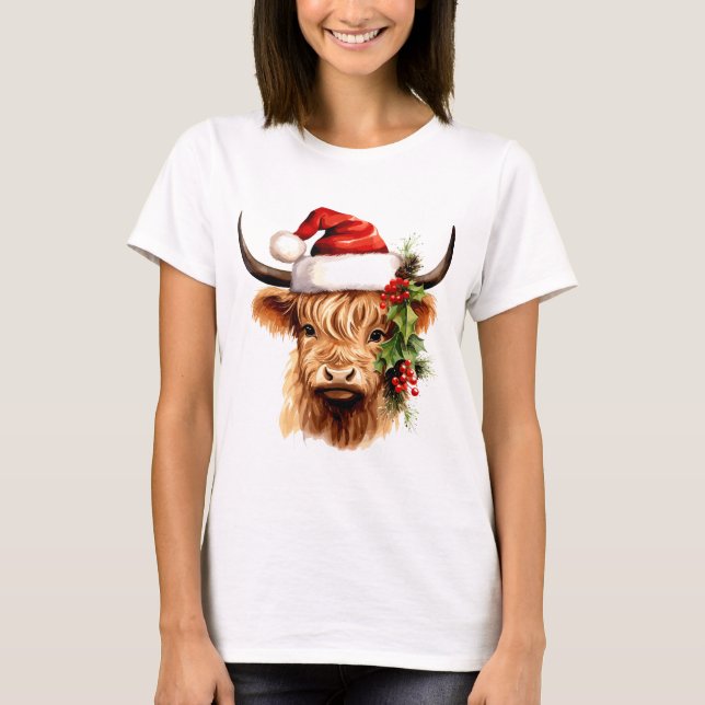 Camiseta Hayland Cow Christmas: Arte de Natal Única (Frente)