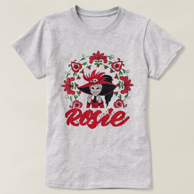 Camiseta Hazbin Hotel Rosie With Red Flowers Frame (Frente do Design)