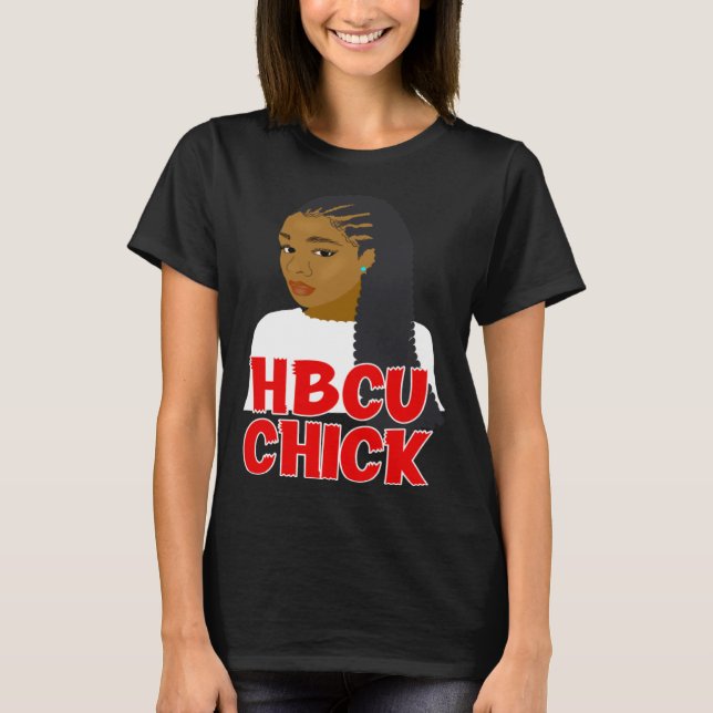 Camiseta HBCU Chick Red and White Braids Grad or Student (Frente)