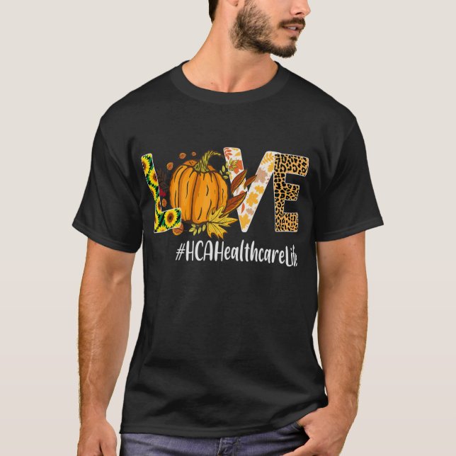 Camiseta HCA Healthcare Love Fall Pumpkin lepard (Frente)