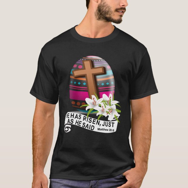 Camiseta He Has Risen Easter Cross Bible Verse Christianity (Frente)