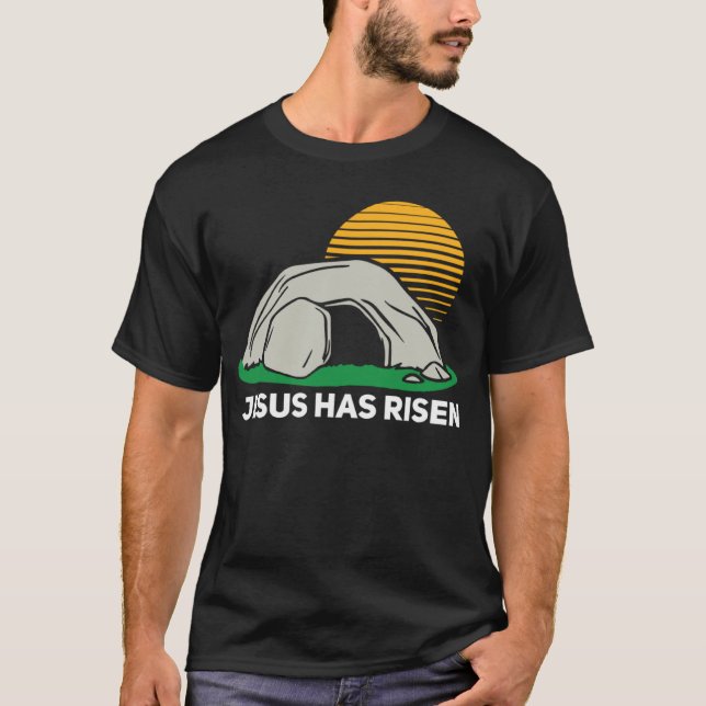 Camiseta He Has Risen Easter Sunday Cave Jesus Christian Fa (Frente)