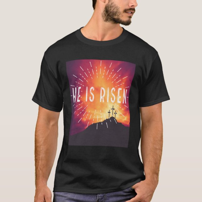 Camiseta He Is Risen Cross Jesus Religious Easter Day Chris (Frente)