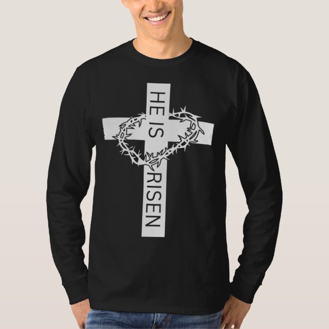 Camiseta He Is Risen Easter Day Jesus Cross Religious Chris (Frente)