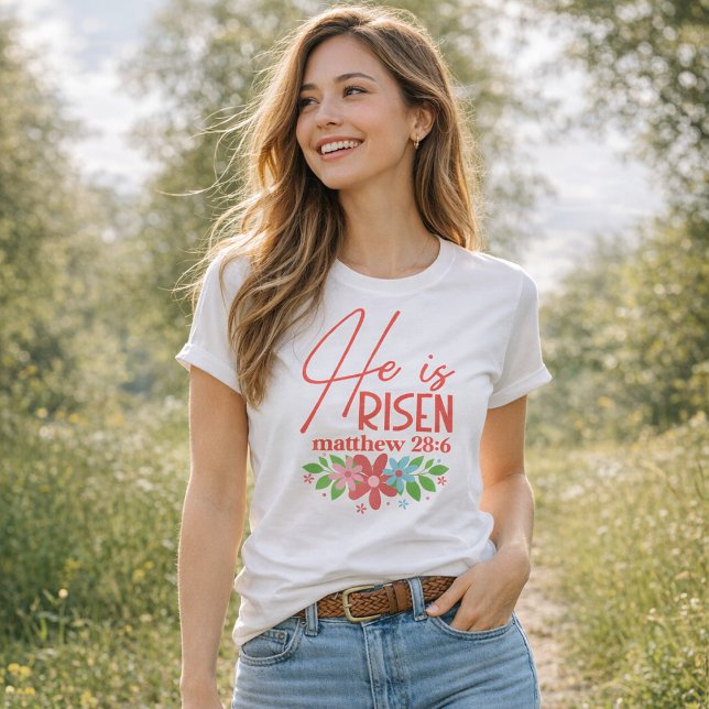 Camiseta He Is Risen Floral Girls-Cute Christian T-Shirt (Criador carregado)