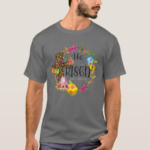 Camiseta He Is Risen Floral Leopard Easter Day Women Gift