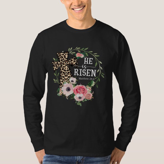 Camiseta He Is Risen Happy Easter Day Jesus Leopard Christi (Frente)